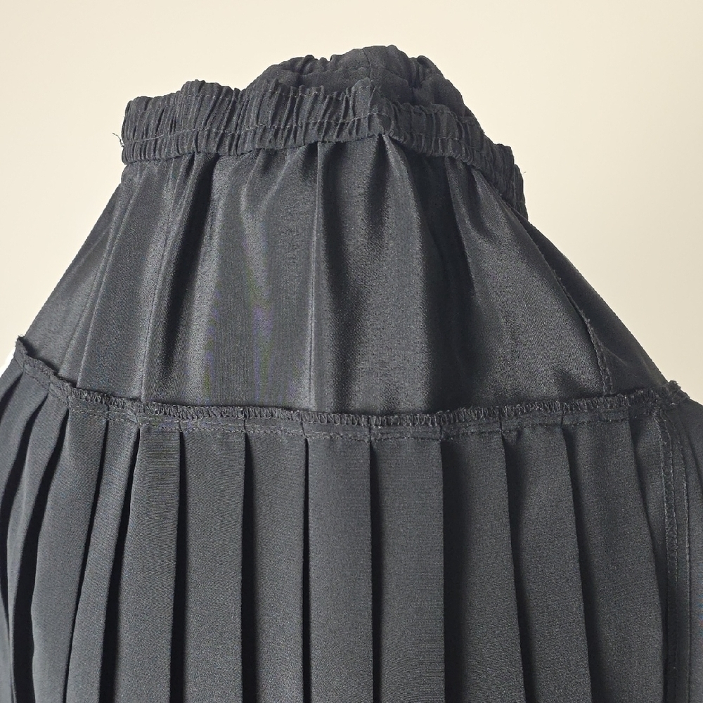 Vintage Black Pleated Midi Skirt β Elastic Waistband β Elegant Classic Style - Picture 8 of 9